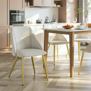 Sunvega White Faux Leather Side Chairs with Gold Metal Legs Set of 2
