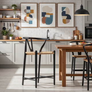 Sunvega Natural Ash Wishbone Counter Stool with Hand Woven Paper Cord Seat
