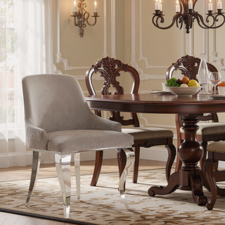 Sunvega Grey and Chrome Upholstered Slipper Dining Chairs with Velvet and Demi Arm Design