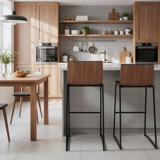 Sunvega Mason Mara Contemporary Fixed-Height Barstool in Black Metal and Grey Faux Leather