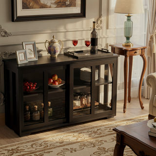 Sunvega White Kitchen Storage Stand Cupboard With Glass Door And Adjustable Shelves