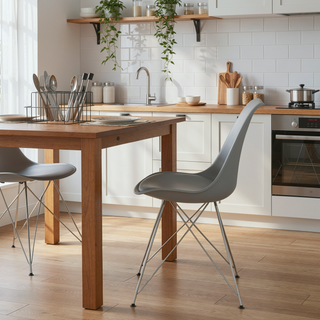 Sunvega Grey and Chrome Padded Side Chair with Sleek Metal Base for Dining Room