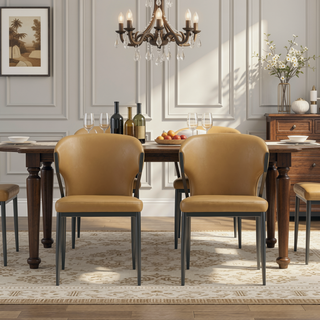 Sunvega Modern Upholstered Leatherette Dining Chair with Metal Frame, Set of 2