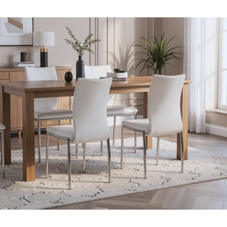 Sunvega Modern Contemporary White Faux Leatherette Dining Chairs with Chrome Legs, Set of 4