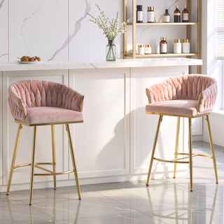 Sunvega Lambswool Fabric Counter Height Bar Stools Set of 2 with Wave Back