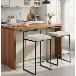 Sunvega Contemporary Stackable Counter Stool with Light Grey Cowboy Fabric Cushion Set of 2