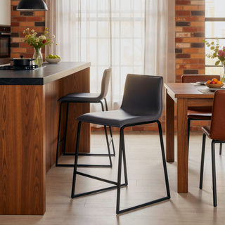 Sunvega Contemporary Counter Stool with Black Metal Base and Grey Faux Leather Upholstery