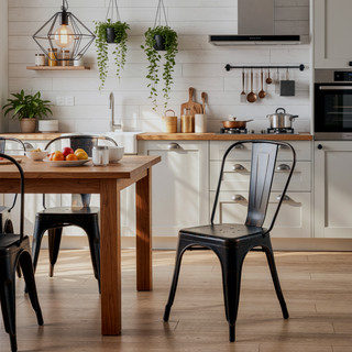 Sunvega Set of 2 Sanded Matte Black Industrial Metal Dining Chairs for Kitchen Cafe Bar