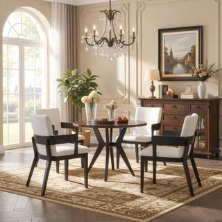 Sunvega Modern Walnut Finish Wood and White Glossy PU Leather Dining Chairs Set of 2