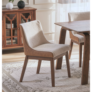 Sunvega Modern Brown and White Boucle Upholstery Dining Chairs Set of 2