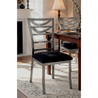 Sunvega Contemporary Silver Metal Frame Oval Back Dining Chairs with Black Microfiber Seat