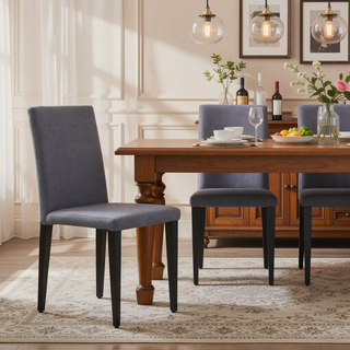 Sunvega Black PU Dining Chairs with Silver Metal Legs and High Elasticity Sponge Filling for Living Room