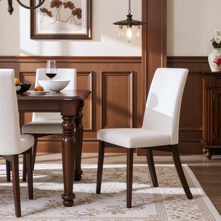 Sunvega Scandinavian Modern Light Beige Fabric Dining Chairs Set of Two
