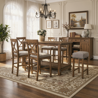 Sunvega Counter Height Dining Table with Storage Shelf in Weathered Gray Finish