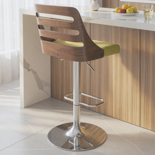 Sunvega Mid-Century Modern Adjustable Swivel Barstool with Upholstered Seat