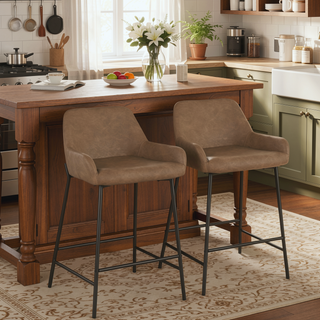 Sunvega Industrial Black Metal and Espresso Faux Leather Counter Stool Set of 2
