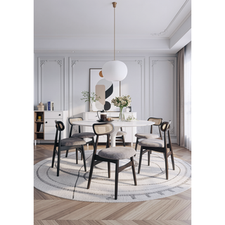 Sunvega Modern Cane Dining Chairs with Rectangular Backrest in Black and Gray