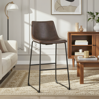 Sunvega Brown and Black Armless Bar Stool Set of 2 with Supportive Backrest