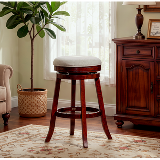 Sunvega 30 Inch Bar Stool with Beige Fabric Seat and Cherry Finish