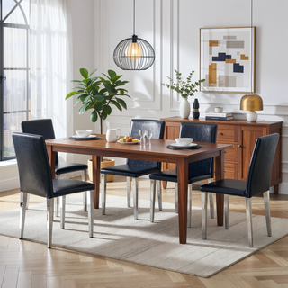 Sunvega Black PU Dining Chairs with Silver Metal Legs and High Elasticity Sponge Filling for Living Room