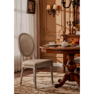 Sunvega Faustine Tan Fabric and Salvaged Light Oak Finish Side Chair Set of 2