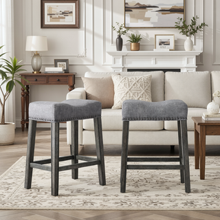 Sunvega Gray Upholstered Backless Saddle Seat Counter Stools Set of 2