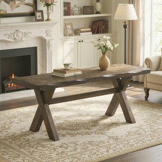 Sunvega Knotty Nutmeg Dining Bench with Worn Edges for Traditional Country Decor