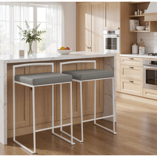 Sunvega Contemporary Stackable Counter Stool with Grey Faux Leather Cushion