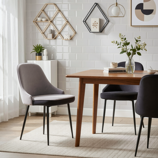 Sunvega Marcel Contemporary Dining Chair with Black Frame and Silver Velvet Fabric Set of 2