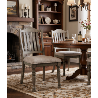 Sunvega Antique Gray Solid Wood Dining Chairs with Gray Fabric Cushion Seats