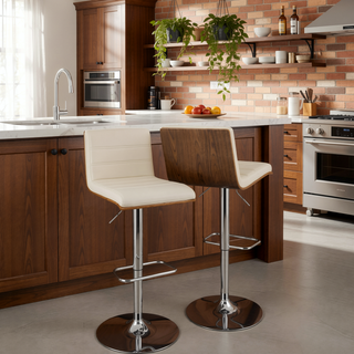 Sunvega Mid-Century Modern Adjustable Swivel Barstool with Cushioned Seat and Backrest