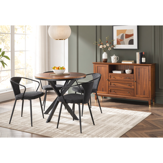 Sunvega Industrial Upholstered Chair with Black Metal and Dark Grey Fabric