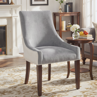 Sunvega Plush Two Tone Fabric Upholstered Dining Chair with Walnut Finish