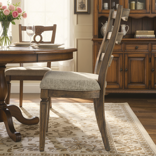Sunvega Weathered Oak Side Chairs with Gray Upholstered Seats in Black Finish