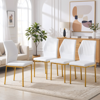 Sunvega High Resilience PU Dining Chair Set of 4 with Silver Metal Legs and Vertical Stripe Back