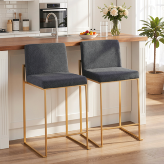 Sunvega Gold Steel and Charcoal Fabric High Back Counter Stool Set of 2