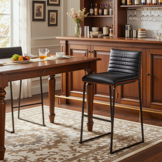 Sunvega Mason Mara Contemporary Fixed-Height Barstool with Upholstered Seat and Walnut Wood Back