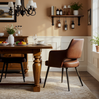 Sunvega Modern Dining Arm Chair with Leatherette Upholstery and Steel Frame