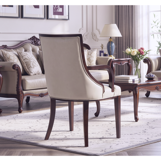 Sunvega Traditional Dining Armchair in Light Gray Faux Leather and Velvet Upholstery
