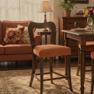 Sunvega Natural Rubberwood Counter Stool Set with Chunky Modern Design and Ergonomic Backrest
