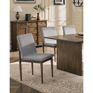 Sunvega Mid-Century Modern Natural Tone Frame Light Gray Fabric Upholstered Side Chairs