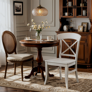 Sunvega Smoky White Finish X-Back Cottage Dining Side Chairs Set of 2