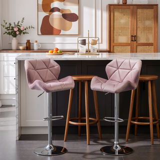Sunvega Velvet Diamond Tufted Swivel Adjustable Height Barstool Set of 2 Gray