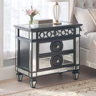 Sunvega Glam Luxury Bedroom Nightstand with Mirrored Finish and 2 Drawers