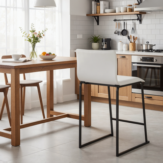 Sunvega Modern Faux Leather and Metal Counter Stool with Footrest for Kitchen Dining