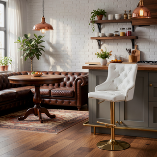 Sunvega Adjustable Swivel Bar Stool with Velvet Upholstery and Gold Base