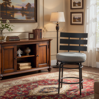 Sunvega Piren Swivel Bar or Counter Stool in Black with Gray Faux Leather