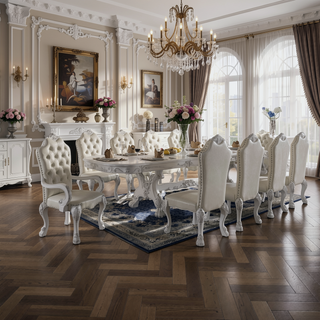 Sunvega Ivory and Bone White Side Chair Set with Claw Legs and Tufted Back