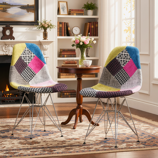 Sunvega Bohemian Style Patchwork Accent Chair with Geometric Pattern and Chromed Legs