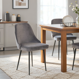 Sunvega Marcel Contemporary Dining Chair with Black Frame and Silver Velvet Fabric Set of 2